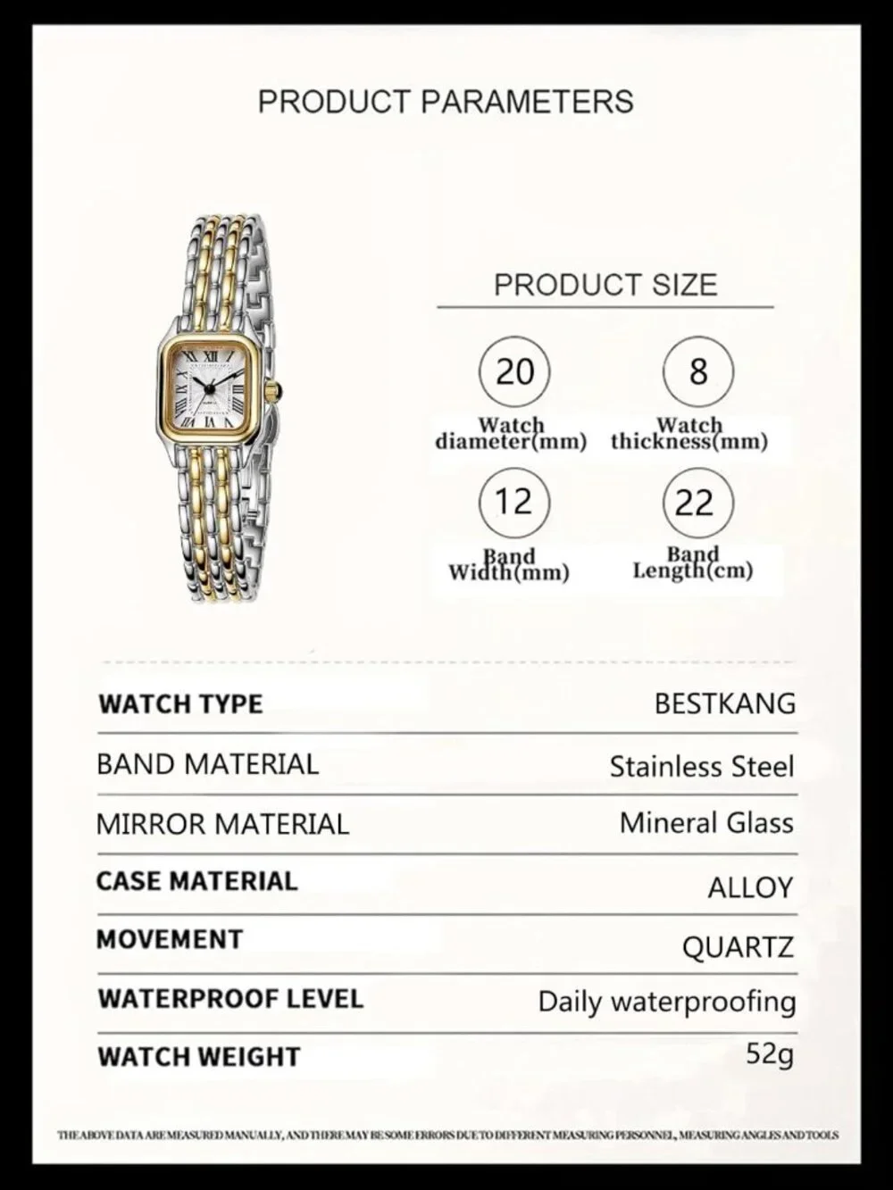 Vintage Square Luxury Watch for Women - Gold Silver Two-Tone, Roman Numerals